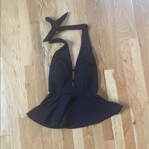 Joyce Leslie Black halter peplum top